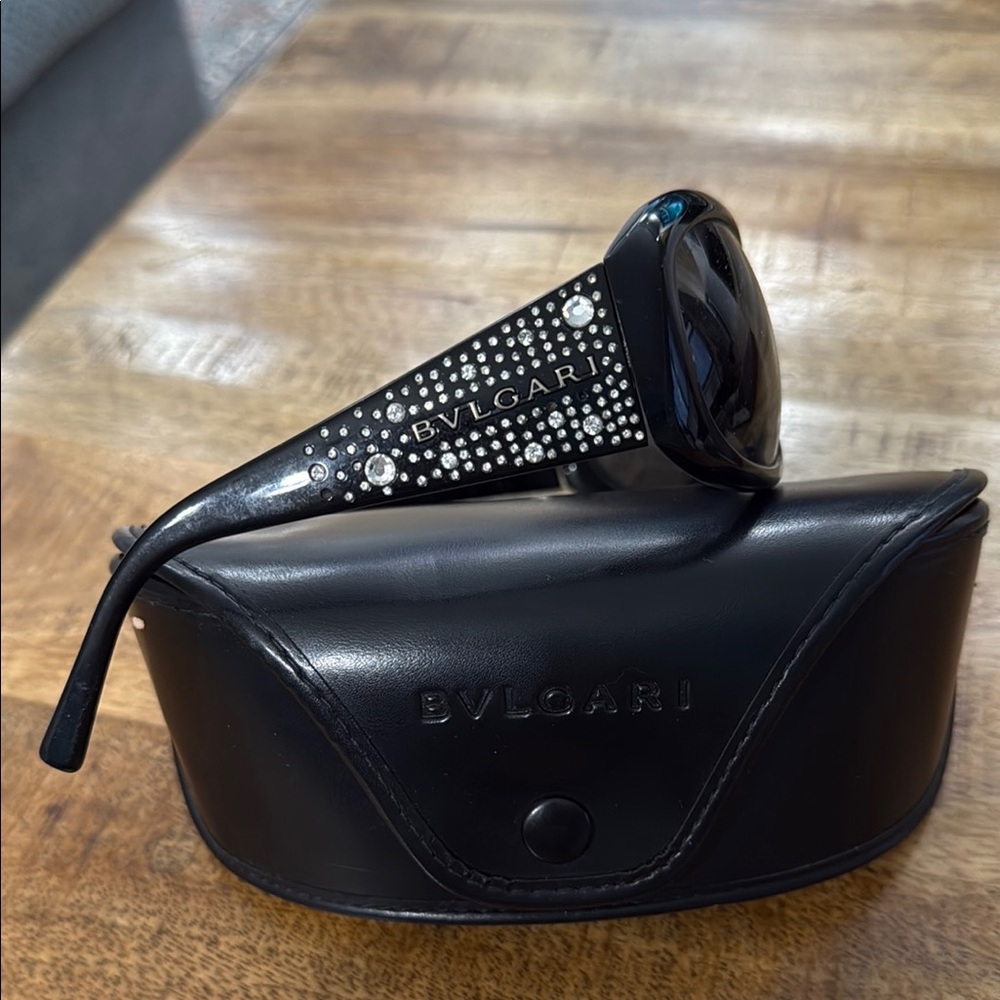 Bulgari Black Oversized Sunglasses with Sparkling Embellishments